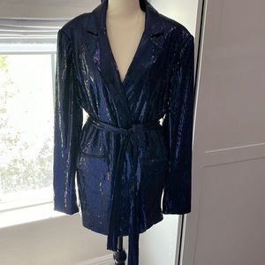 Gorgeous Long Length Wrap Stretch Sequin Blazer